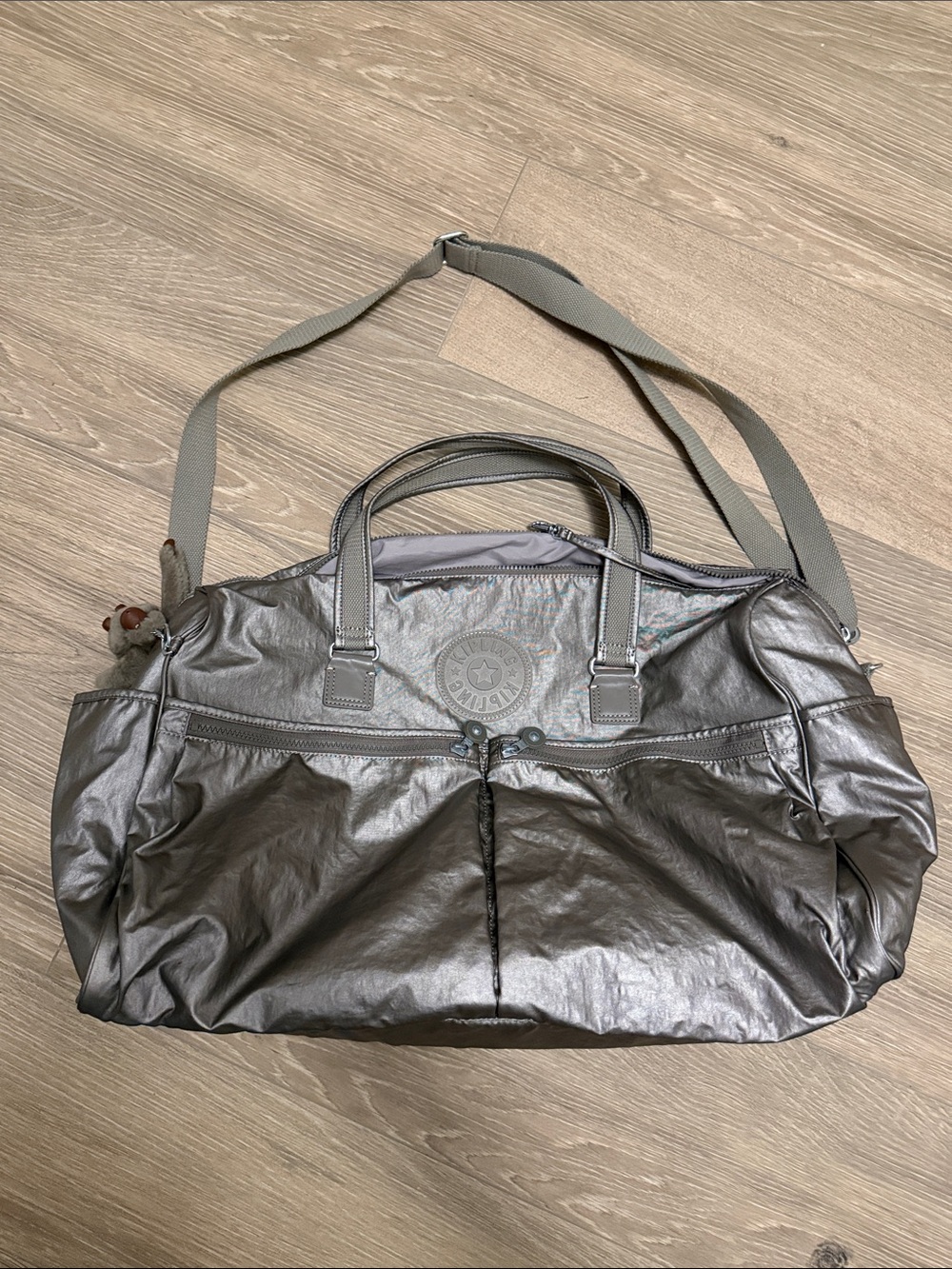 Kipling Metallic Silver Weekender Tote